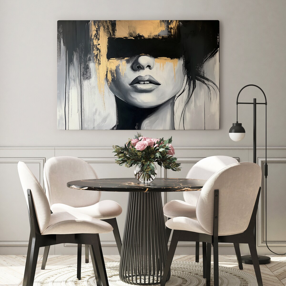 OBRAZ NA PŁÓTNIE DO SYPIALNI POTRTET W STYLU GLAMOUR ABSTRAKCJA 120x80cm
