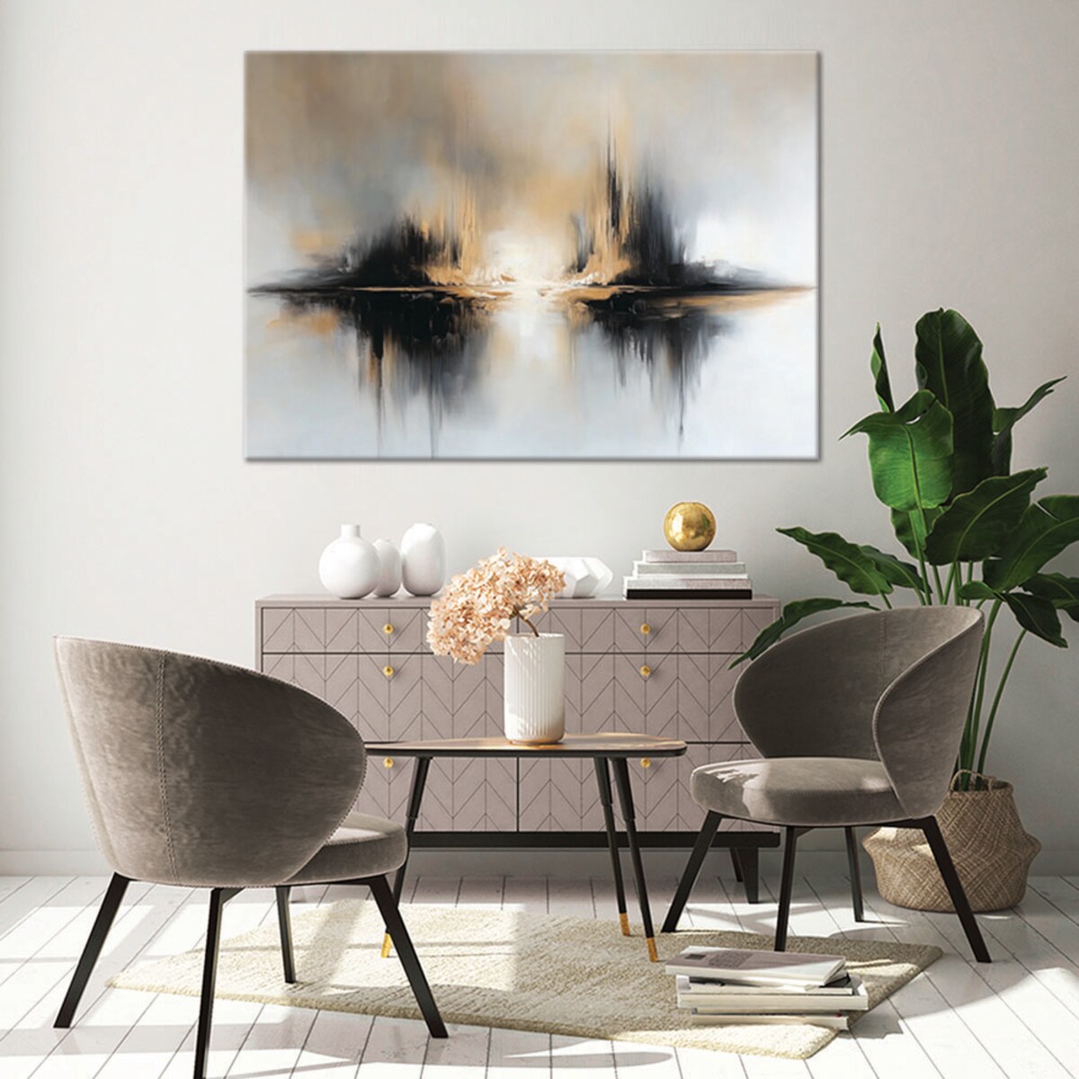 Obrazy do nowoczesnych wnętrz Abstrakcja Beżowo Szara 100x70