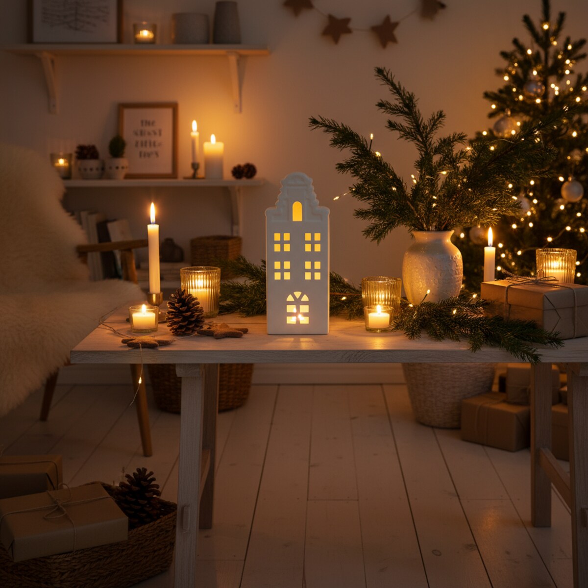 Lampka LED w kształcie domu, 31 cm