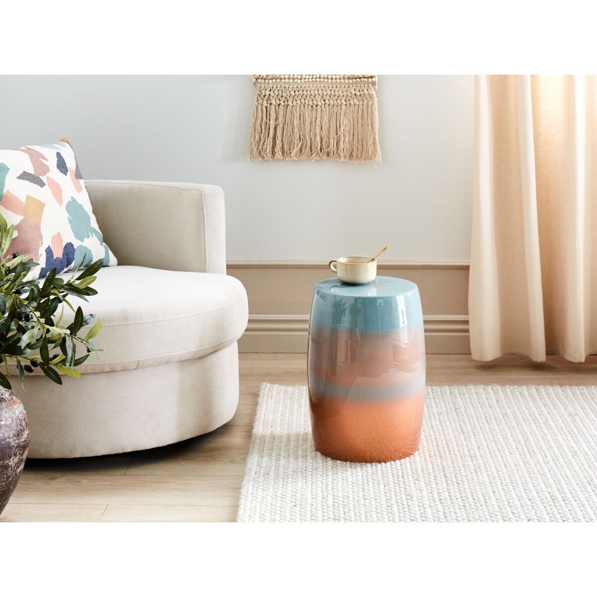 Stolik pomocniczy złoty brąz z niebieskim FRAGUITA