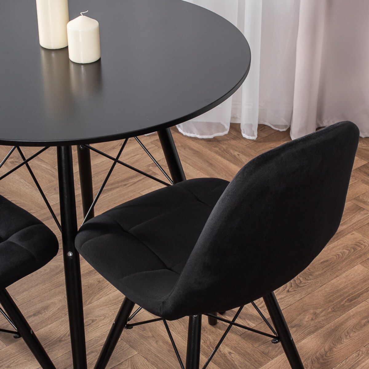 Krzesło tapicerowane skandynawskie czarne welurowe pikowane nowoczesne