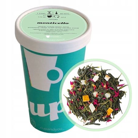 Herbata zielona MONTICELLO papaja bławatek skórka pomarańczy upominek 120g - herbata liściasta sypana mieszanka napar susz