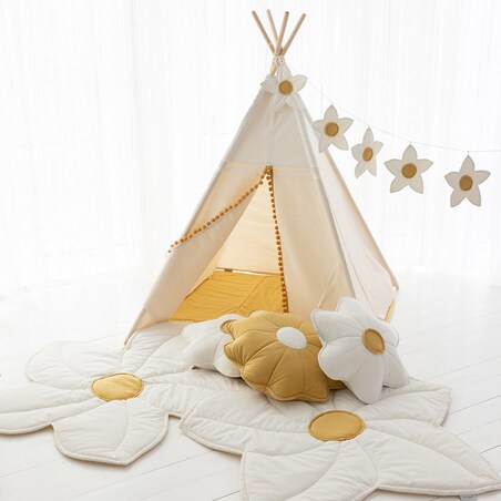 Namiot Tipi Daisy, zestaw z matą, poduszką i girlandą