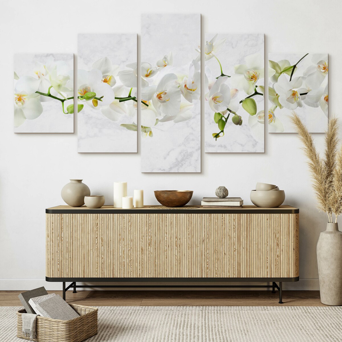 Obraz na płótnie Biała orchidea na marmurze 150x80cm