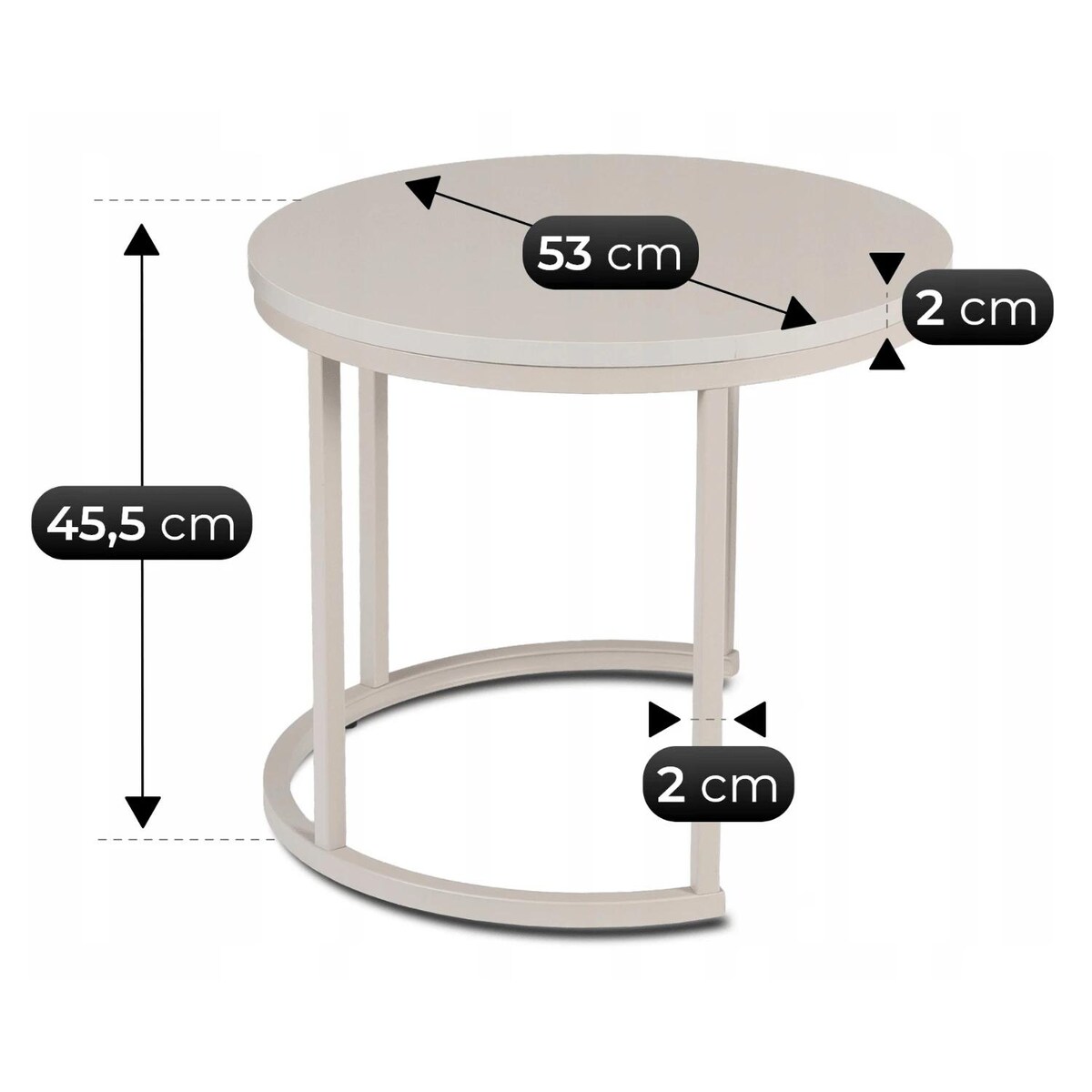 Zestaw 2 stolików kawowych okrągłych kaszmir do salonu Ø53/Ø43 cm NELLY