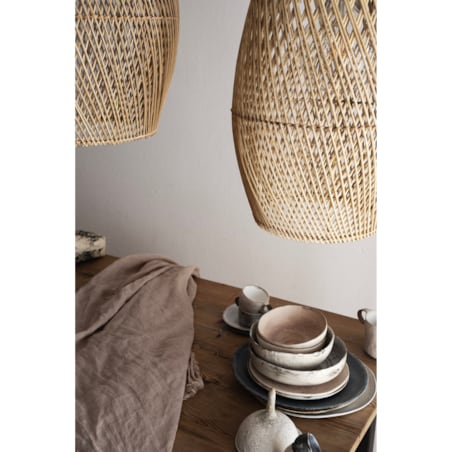 Rattanowa lampa z drewnem teakowym CONE w rozmiarze S - naturalna