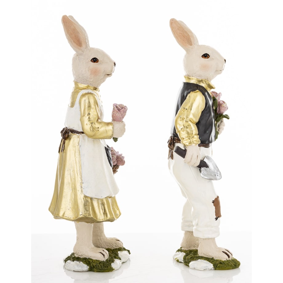 Dekoracja - para królików 21,5x7,5x6 i 22x10x7 cm FRODO z koszem róż