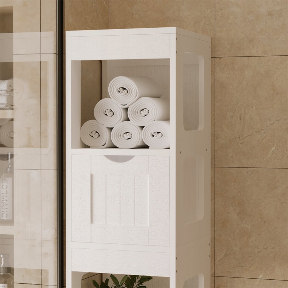 Szafka łazienkowa słupek szuflady biała wysoka półki nowoczesna loft 142 cm