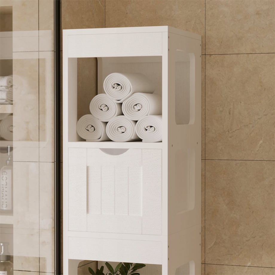 Szafka łazienkowa słupek szuflady biała wysoka półki nowoczesna loft 142 cm
