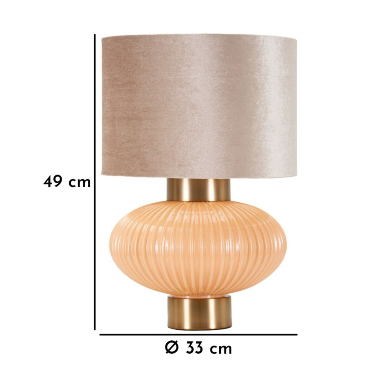 Lampa stołowa Perly, kolor perłowy i złoty, szkło, żelazo i tkanina, 33 x 33 x 49 cm, 1 x E27, styl glamour, do salonu i sypialni, Mauro Ferretti