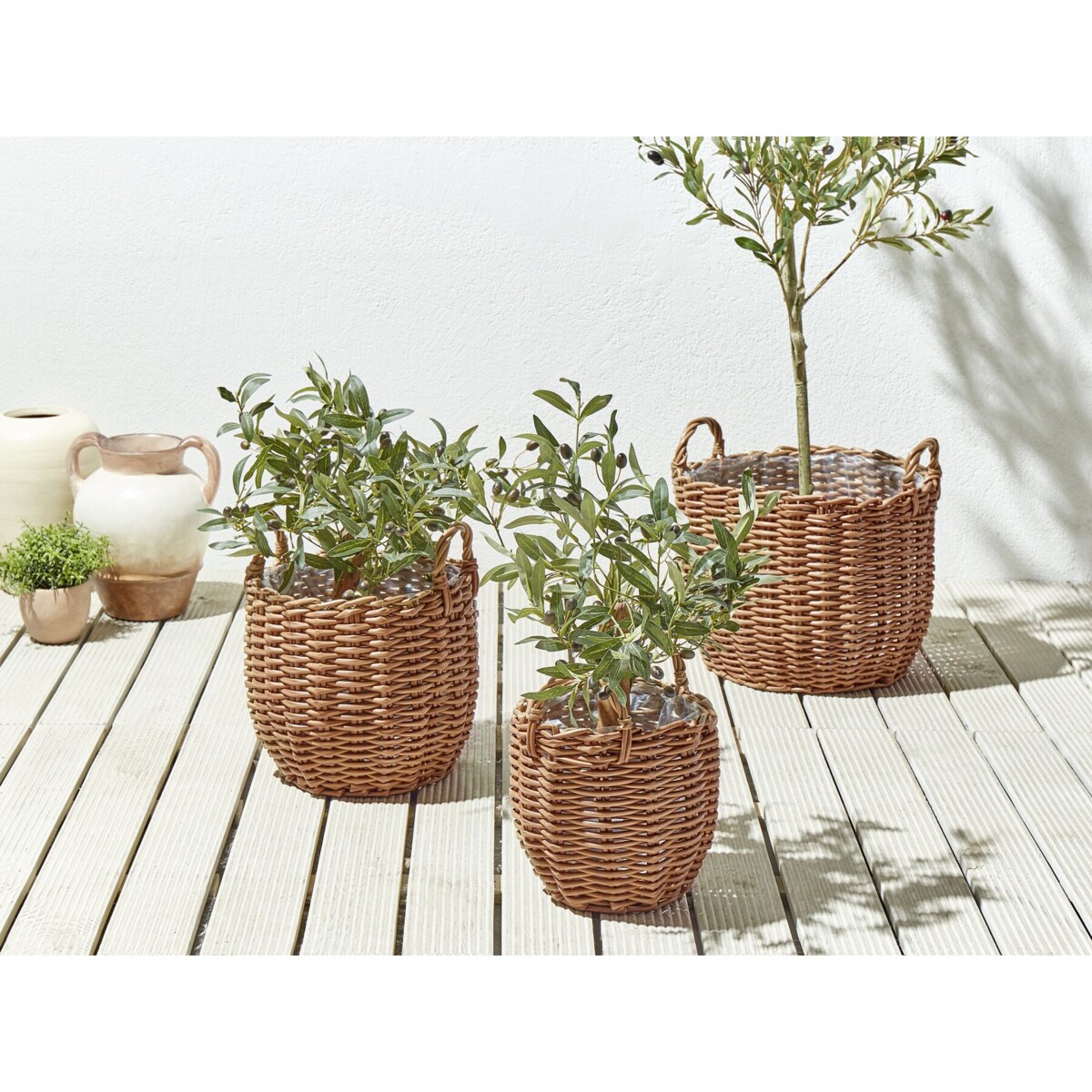 Zestaw 3 koszy na kwiaty z technorattanu brązowy AUCUBA