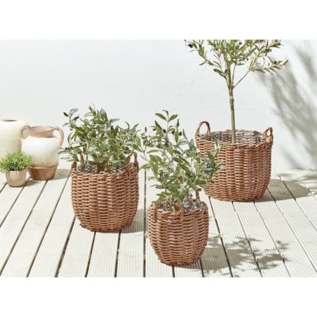 Zestaw 3 koszy na kwiaty z technorattanu brązowy AUCUBA