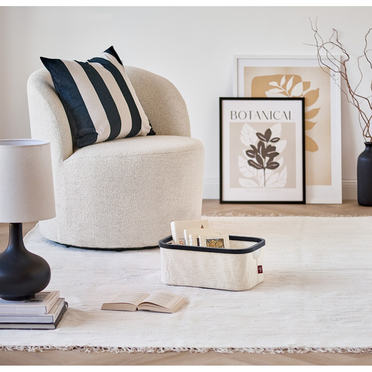 Organizer tekstylny kremowy ZELLER, bambus, 38 x 26 x 16 cm