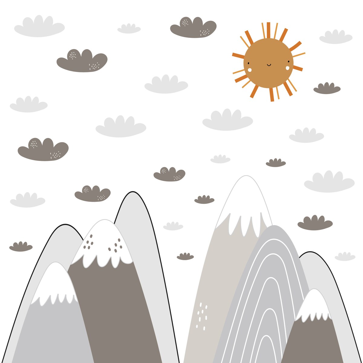 NAKLEJKI NA ŚCIANĘ DLA DZIECI BRĄZOWE GÓRY STYL SKANDYNAWSKI ZESTAW