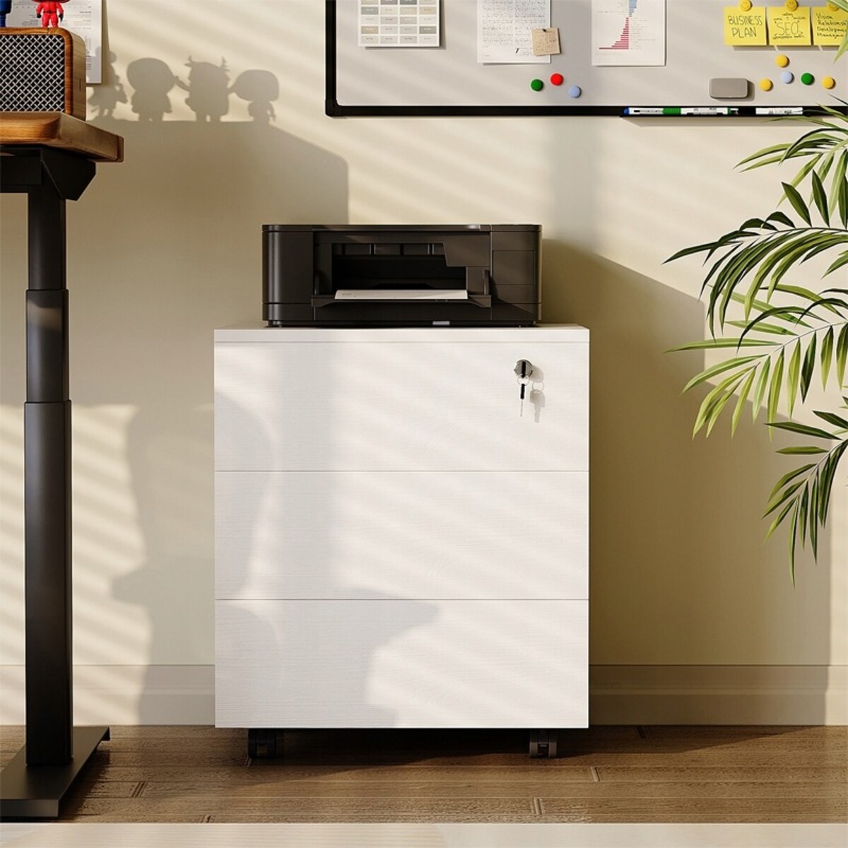 Kontenerek biurowy na kółkach z szufladami na kluczyk mobilna szafka 58 cm