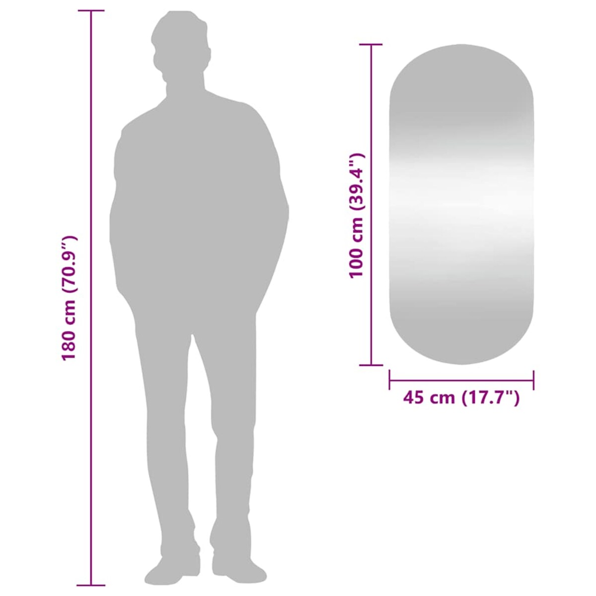 vidaXL Lustro ścienne, 45x100 cm, szklane, owalne