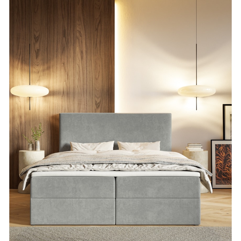 Łóżko kontynentalne G2 do sypialni 160x200 z pojemnikiem i materacem- szare