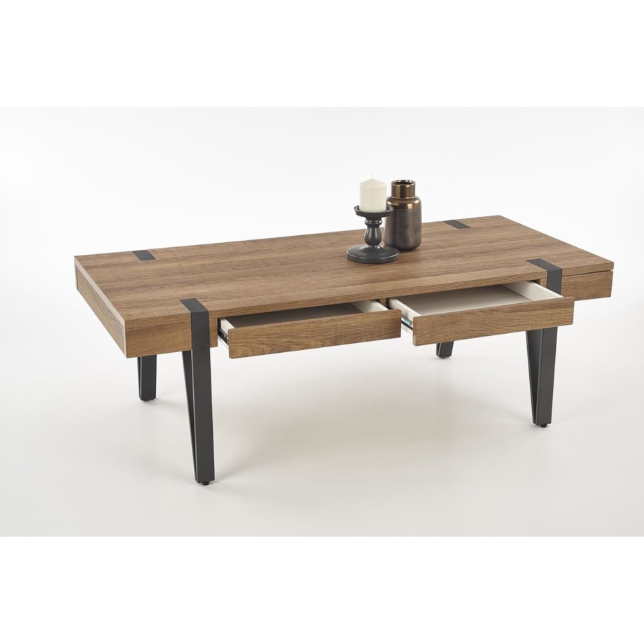 STOLIK KAWOWY Elbait Z 2 SZUFLADAMI orzech miodowy/czarny