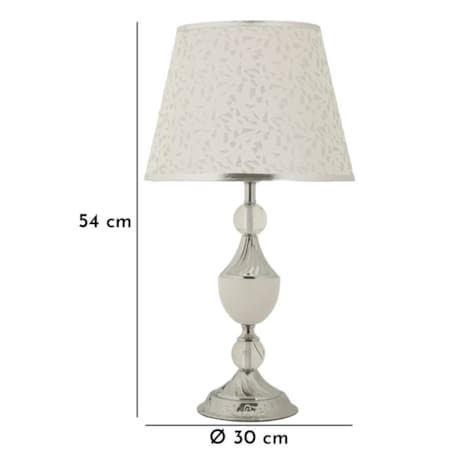 Lampa stołowa Kody, kolor srebrny i biały, żelazo i tkanina, 30 x 30 x 54 cm, 1 x E27, do salonu i sypialni, Mauro Ferretti