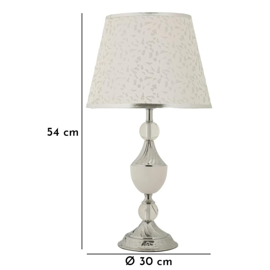 Lampa stołowa Kody, kolor srebrny i biały, żelazo i tkanina, 30 x 30 x 54 cm, 1 x E27, do salonu i sypialni, Mauro Ferretti