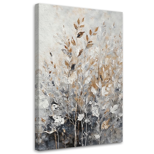 Duży obraz na płótnie do salonu sypialni Rośliny Abstrakcja Botanika Złoty 70x100
