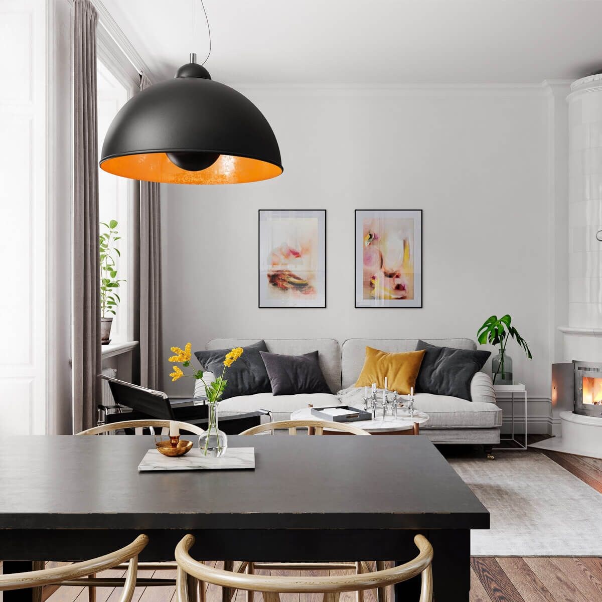 Loftowa lampa wisząca Captain czarna kopuła do kuchni