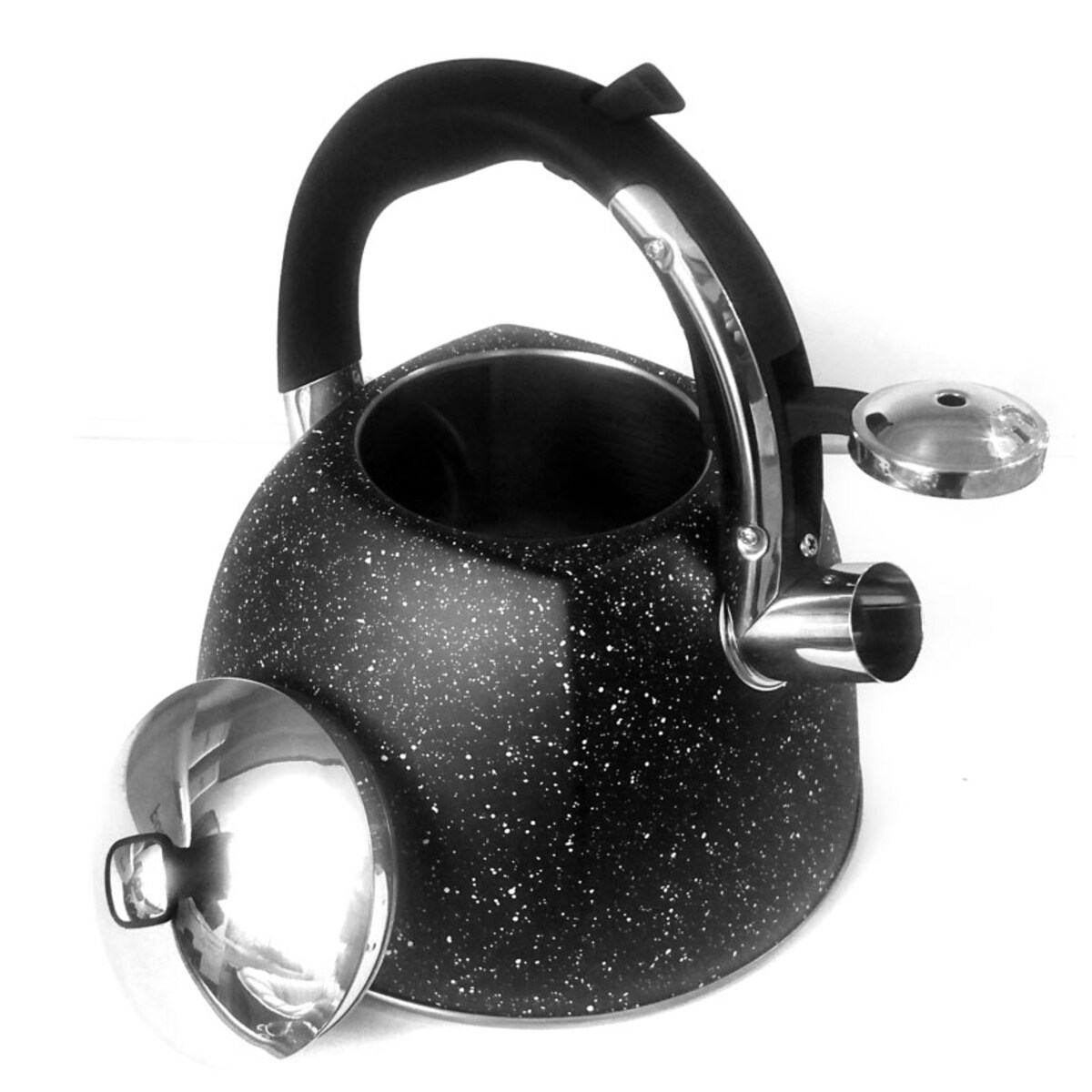 Czajnik stalowy z gwizdkiem 2.2L indukcja gaz czarny marmur KLAUSBERG