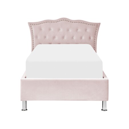 Łóżko welurowe z pojemnikiem 90 x 200 cm różowe METZ