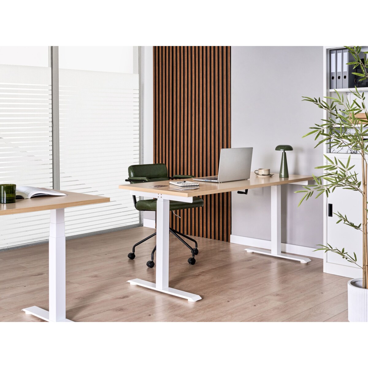 Biurko regulowane manualnie DESTINES 160 cm 72 cm Jasny brąz/ biały