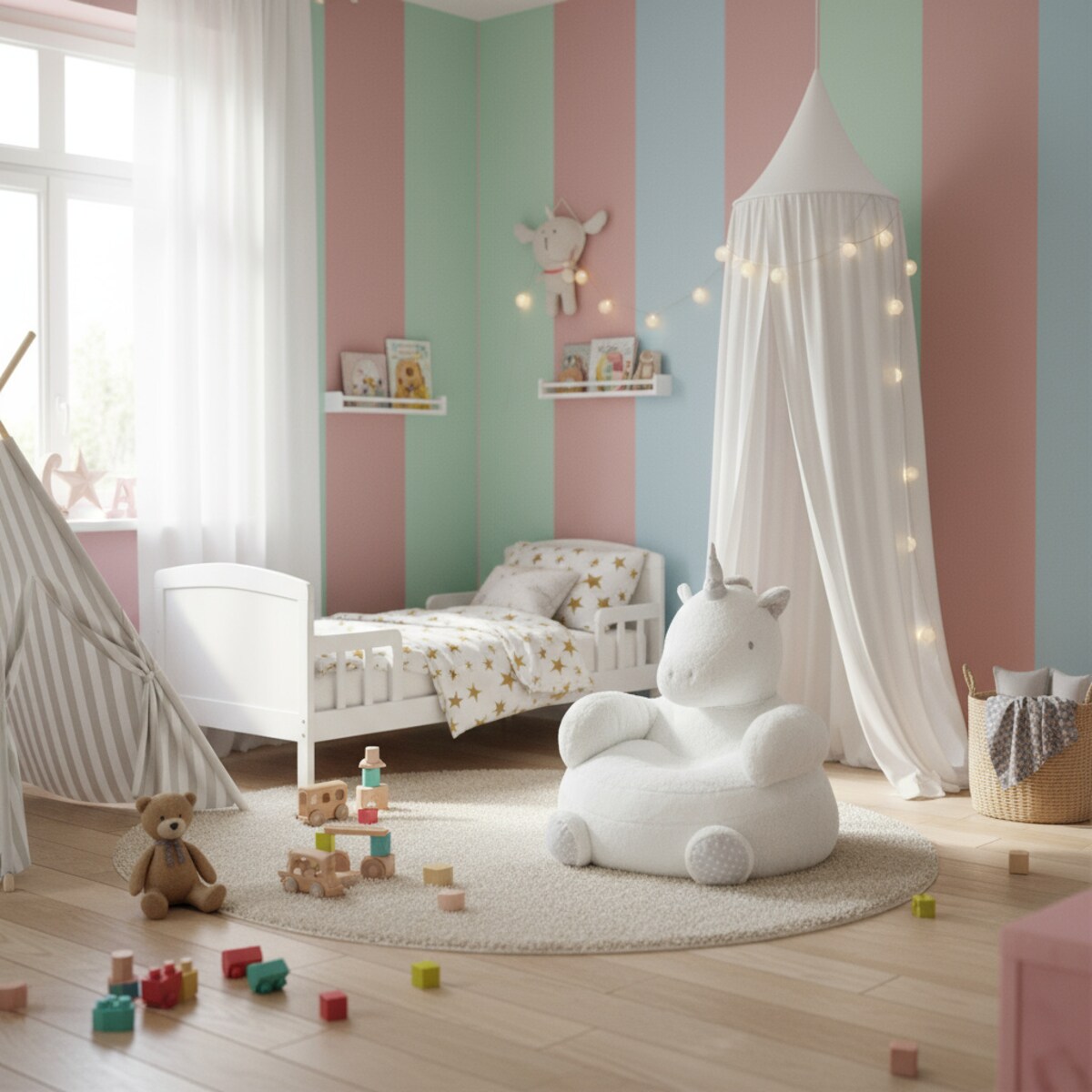 Puf do pokoju dziecięcego w kształcie jednorożca, 45 x 45 cm