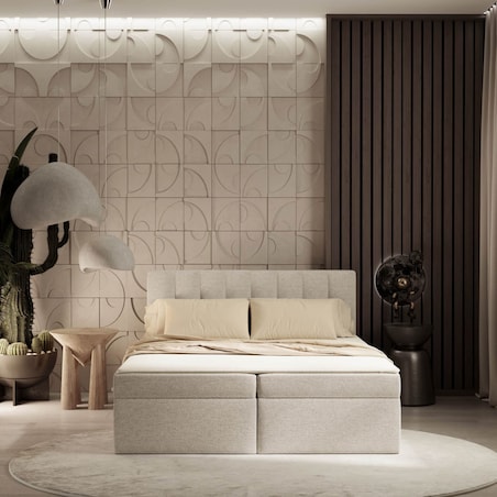 Łóżko tapicerowane AMARO 180x200 z pojemnikiem, Jasny Beż, tkanina Megan 353