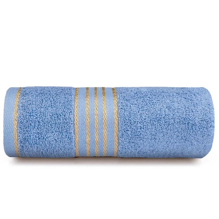 Ręcznik kąpielowy 50x90 cm bawełniany kolor niebieski z bordiurą w złote paski 500 g/m2 TIWANO