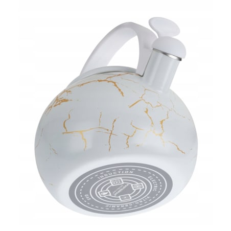 Czajnik Emaliowany Retro 2.2L Z Gwizdkiem - Biały Stal Węglowa Indukcja Gaz