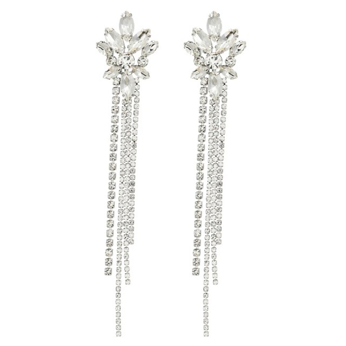 Srebrne długie zjawiskowe kolczyki cyrkoniowe nitki