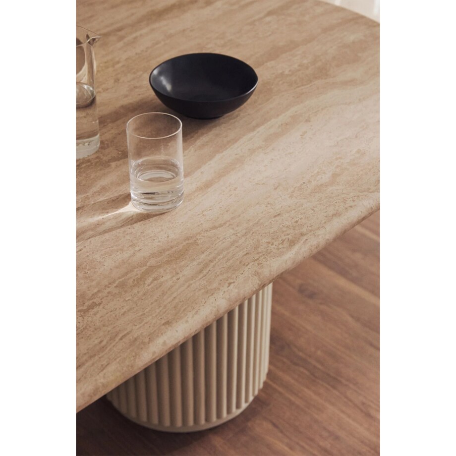 Owalny stół jadalniany 200x100 cm z trawertynu i drewna mango Norma