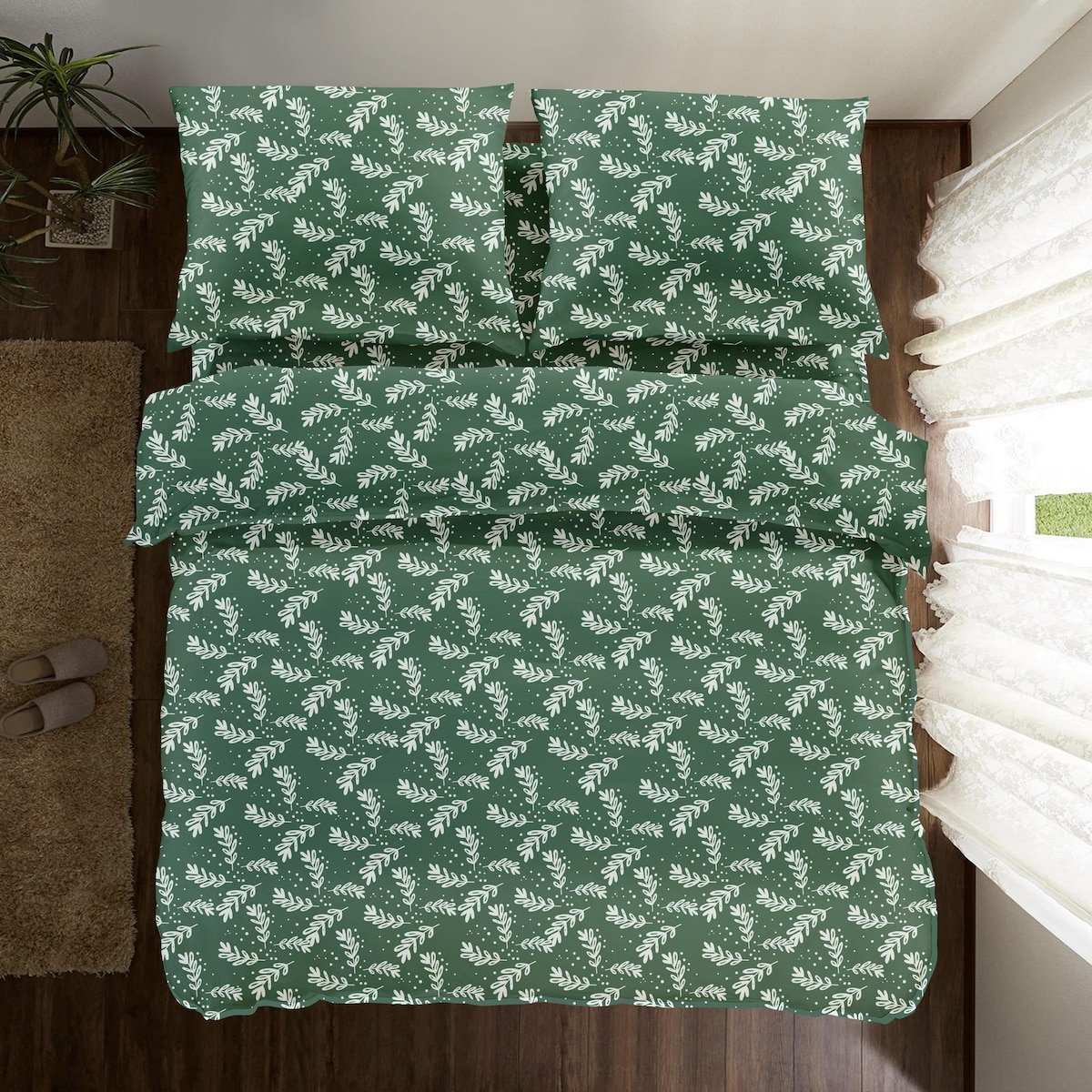 Komplet Pościeli Świąteczna Sosna Zielona 155X220 + 2 70X80