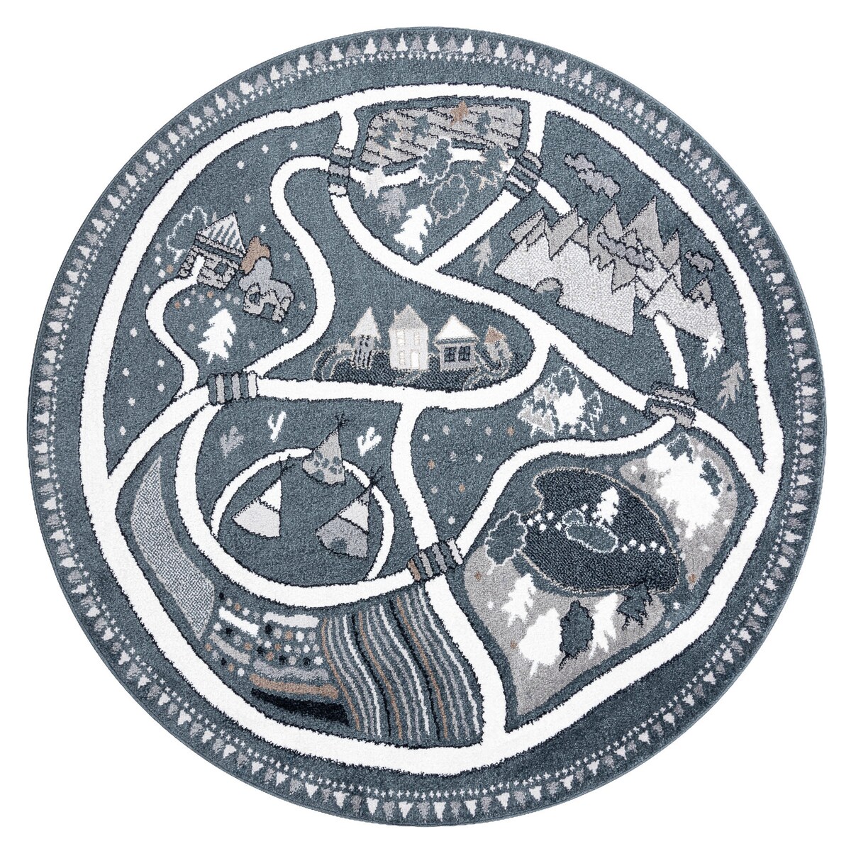 Dywan FUN Land dla dzieci, wioska, uliczki, koło 120 cm