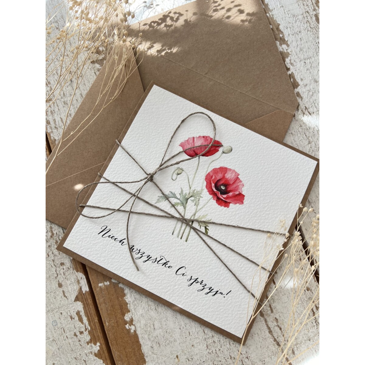 Ręcznie robiona kartka urodzinowa, na urodziny - maki Niech wszystko Ci sprzyja