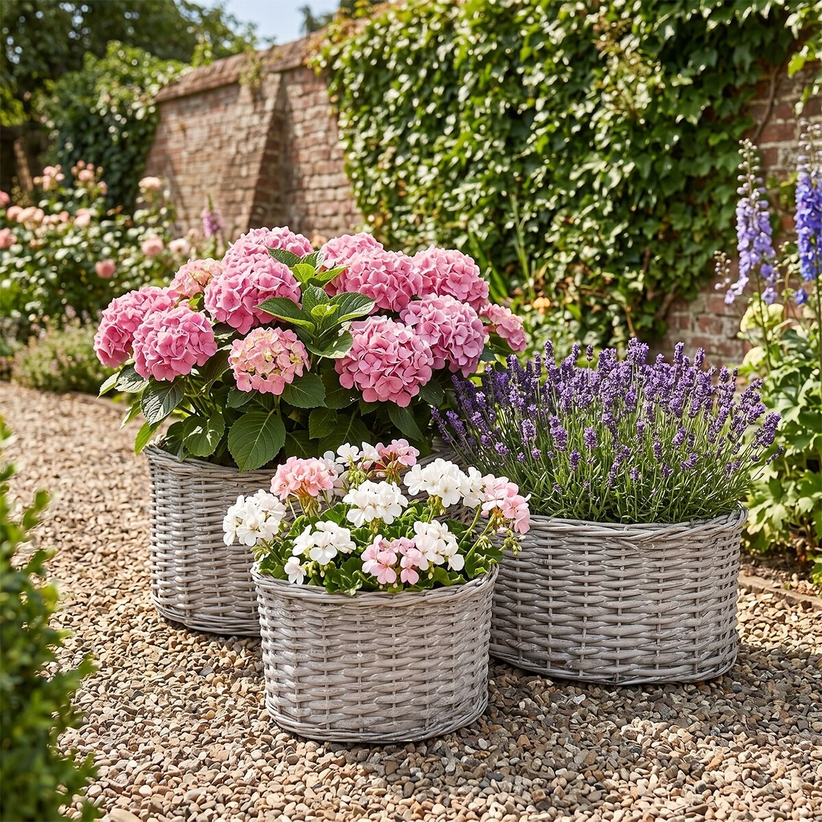 KOSZ WIKLINOWY DUŻY NA KWIATY 50cm SZARY KWIETNIK OGRODOWY DONICA 3 szt