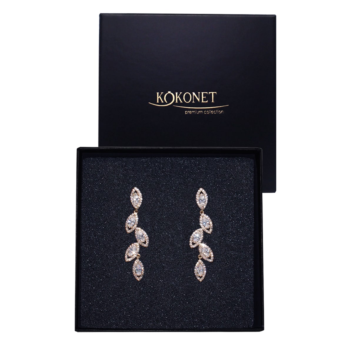 Lekkie KOLCZYKI listki z kryształkami ślubne wysoka jakość złote sztyft