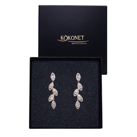 Lekkie KOLCZYKI listki z kryształkami ślubne wysoka jakość złote sztyft