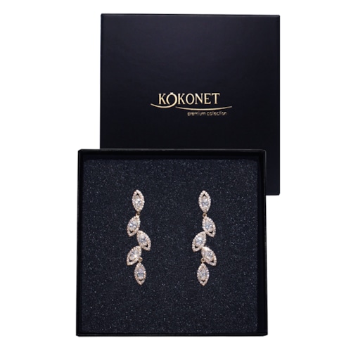 Lekkie KOLCZYKI listki z kryształkami ślubne wysoka jakość złote sztyft