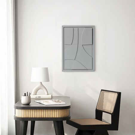 Obraz 3D 50x70cm Abstract III – Dekoracja Ścienna z Tynku Naturalnego, Milky Grey Minimalistyczny Relief