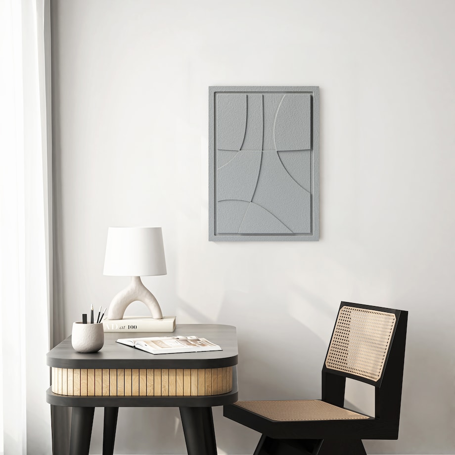 Obraz 3D 50x70cm Abstract III – Dekoracja Ścienna z Tynku Naturalnego, Milky Grey Minimalistyczny Relief