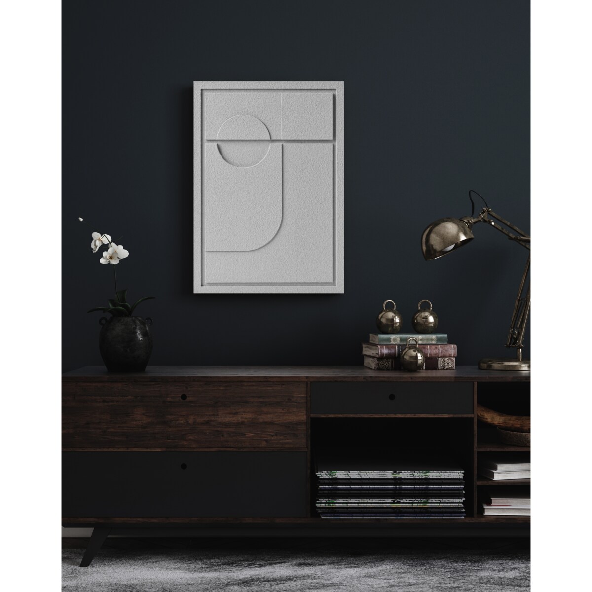 Obraz 3D 35x50cm Geometric II– Dekoracja Ścienna z Tynku Naturalnego, Milky Grey Minimalistyczny Relief