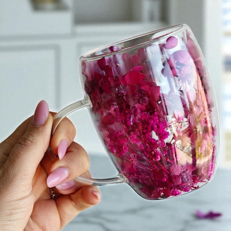 Szklanka termiczna z kwiatami w środku 300ml 1szt, pełna kwiatów burgund, red SZK192