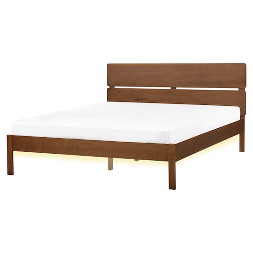 Łóżko LED Drewno BOISSET 160 x 200 cm Ciemnobrązowy