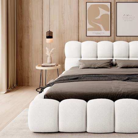 Łóżko tapicerowane 160x200 cm białe bouclé Santo