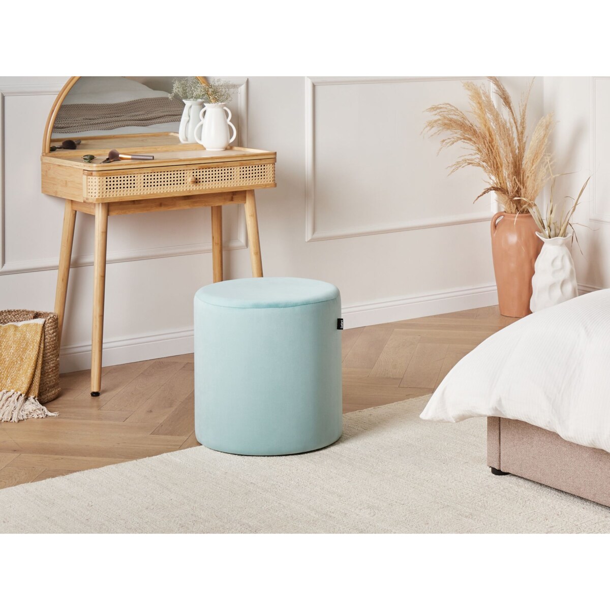 Puf LOVETT Welur Miętowy 47 cm 47 cm 46 cm