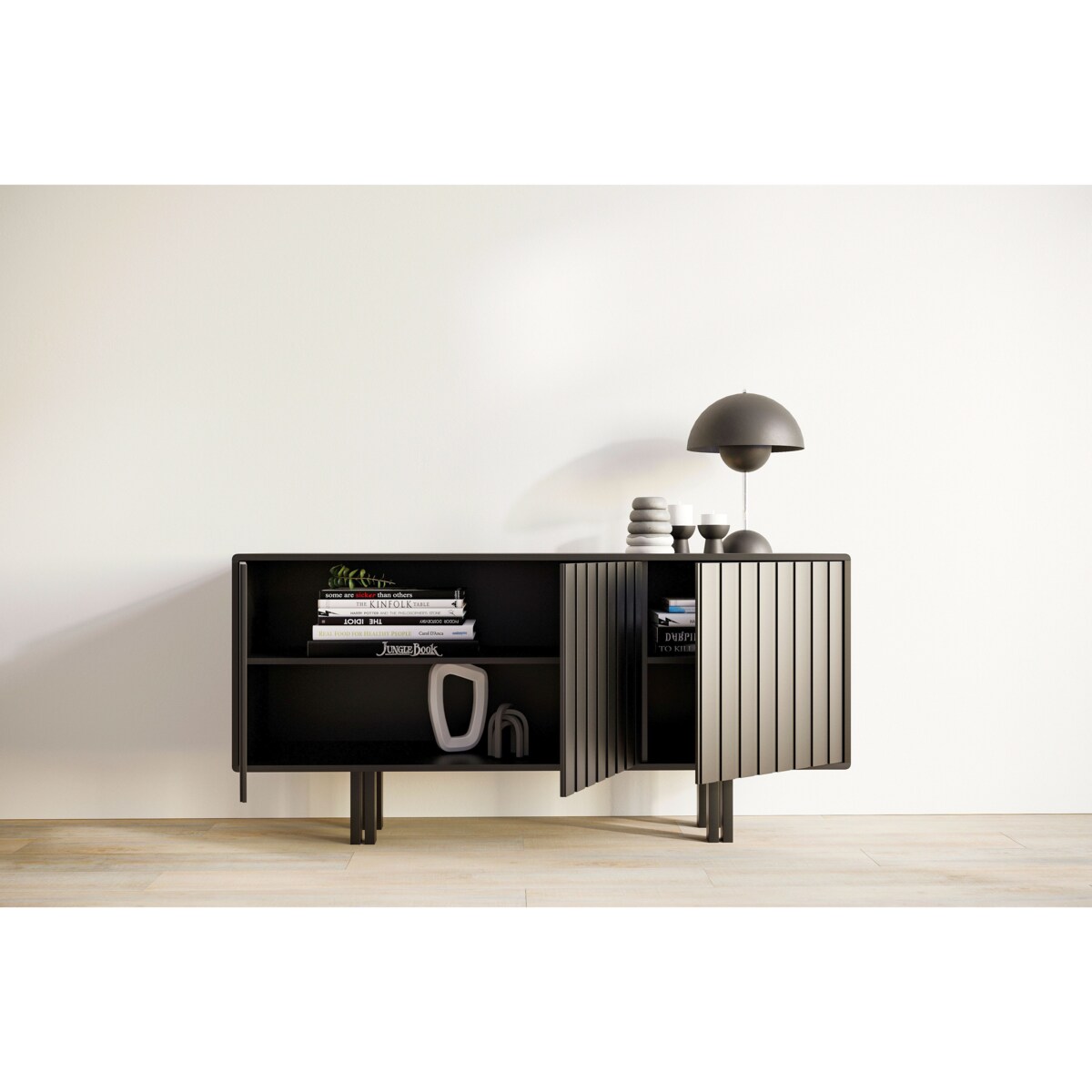 Czarna komoda Skandica VIGGE z lamelami / szer.149 cm